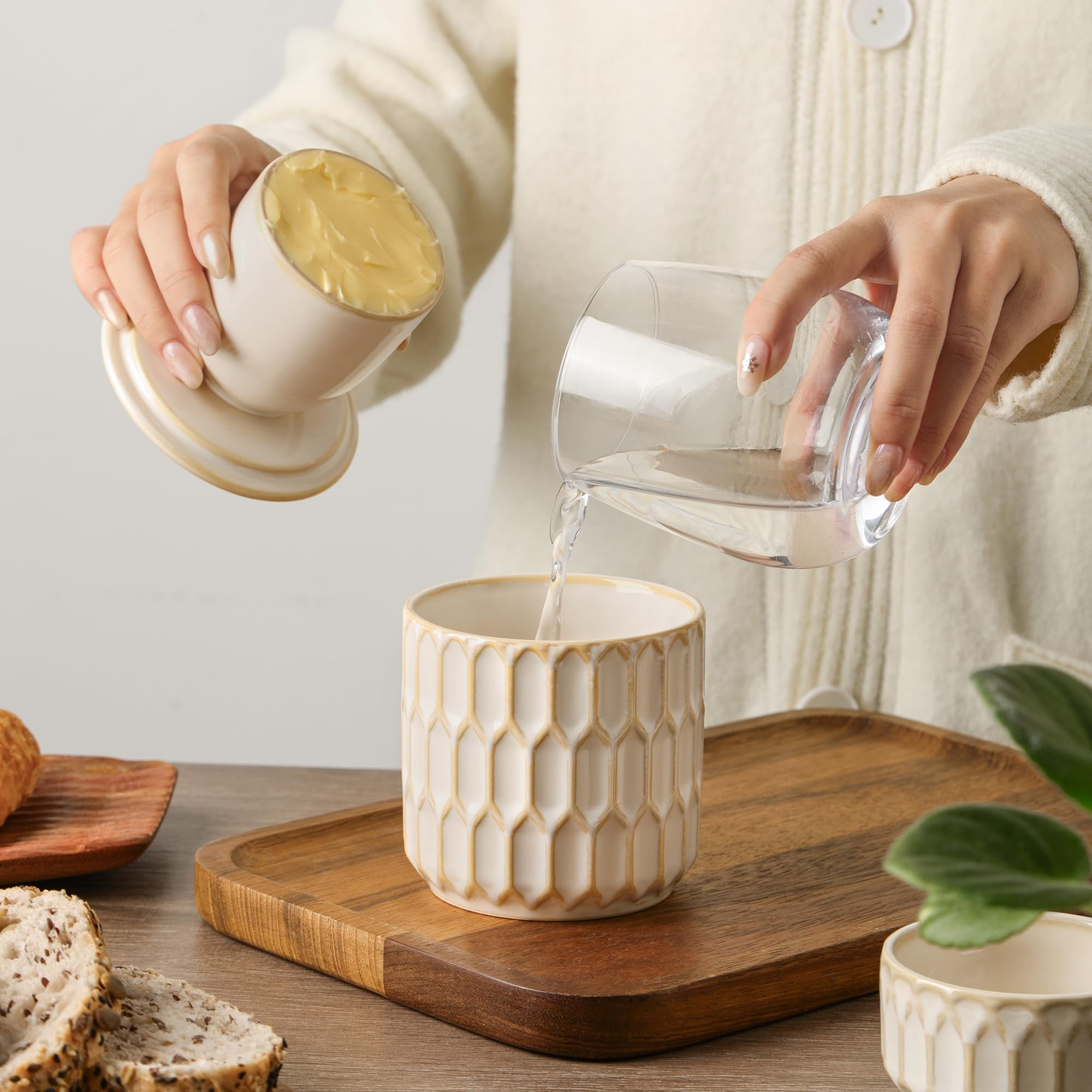 ArteBake butter crock soft butter display for quick spreading.