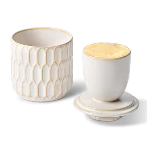 ArteBake butter crock with water line keeps butter fresh and spreadable.
