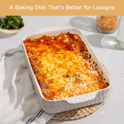 ArteBake ceramic baking dish with handles ensures safe transfer.