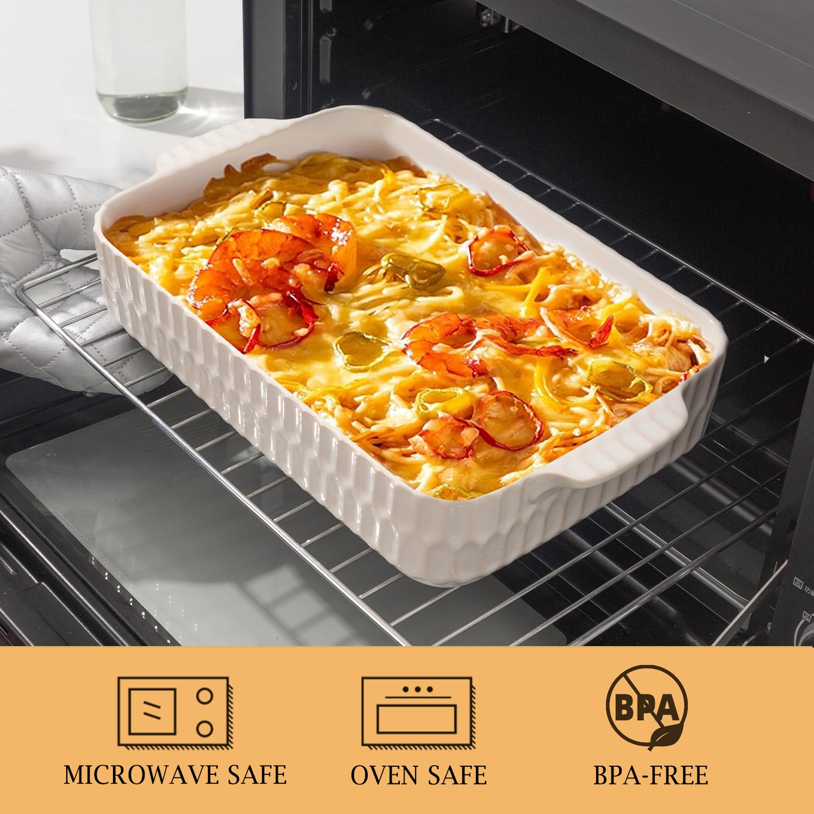 ArteBake ceramic lasagna pan delivers even browning and easy slicing.