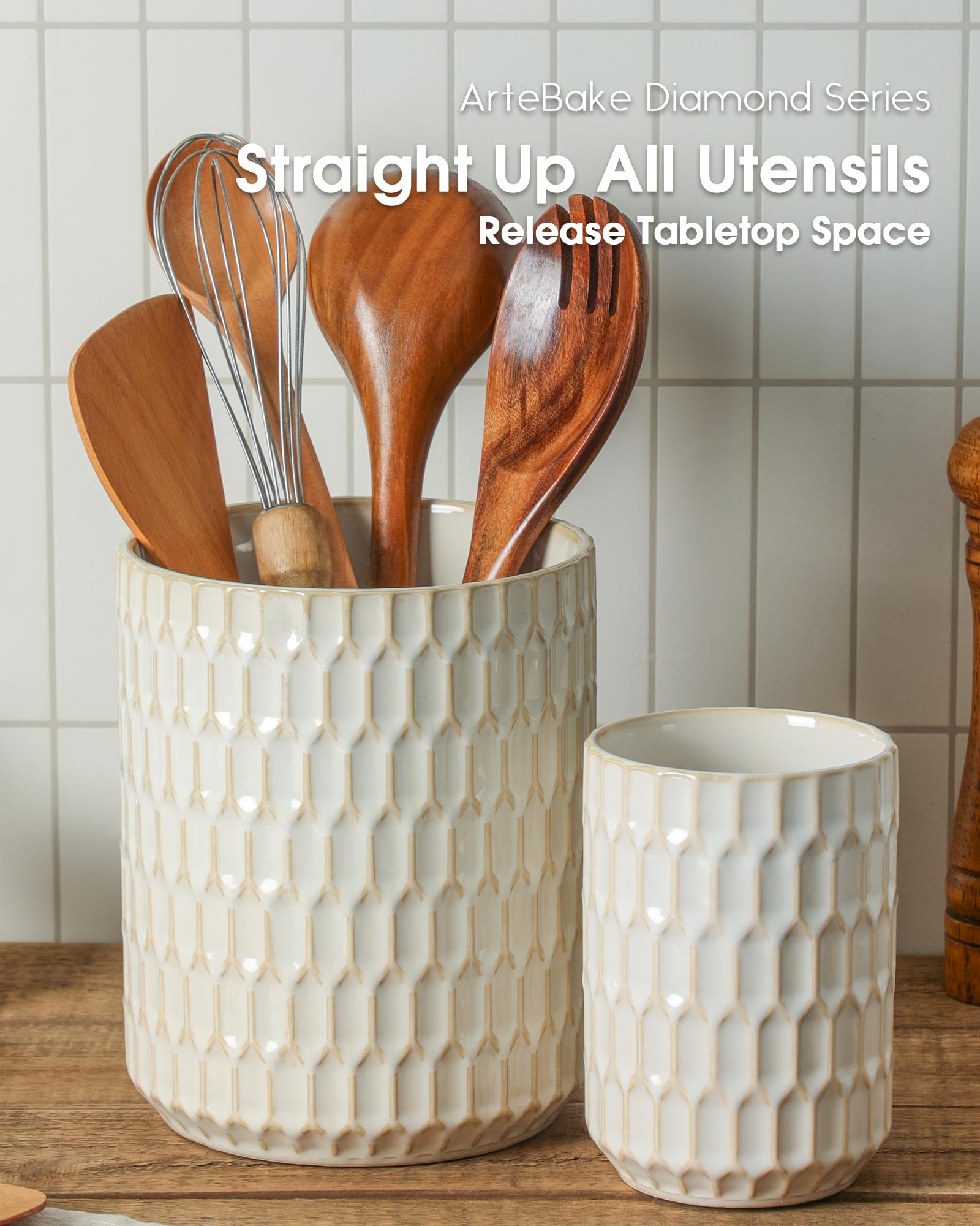ArteBake utensil holder countertop display showcases versatile ceramic design for tools and décor.