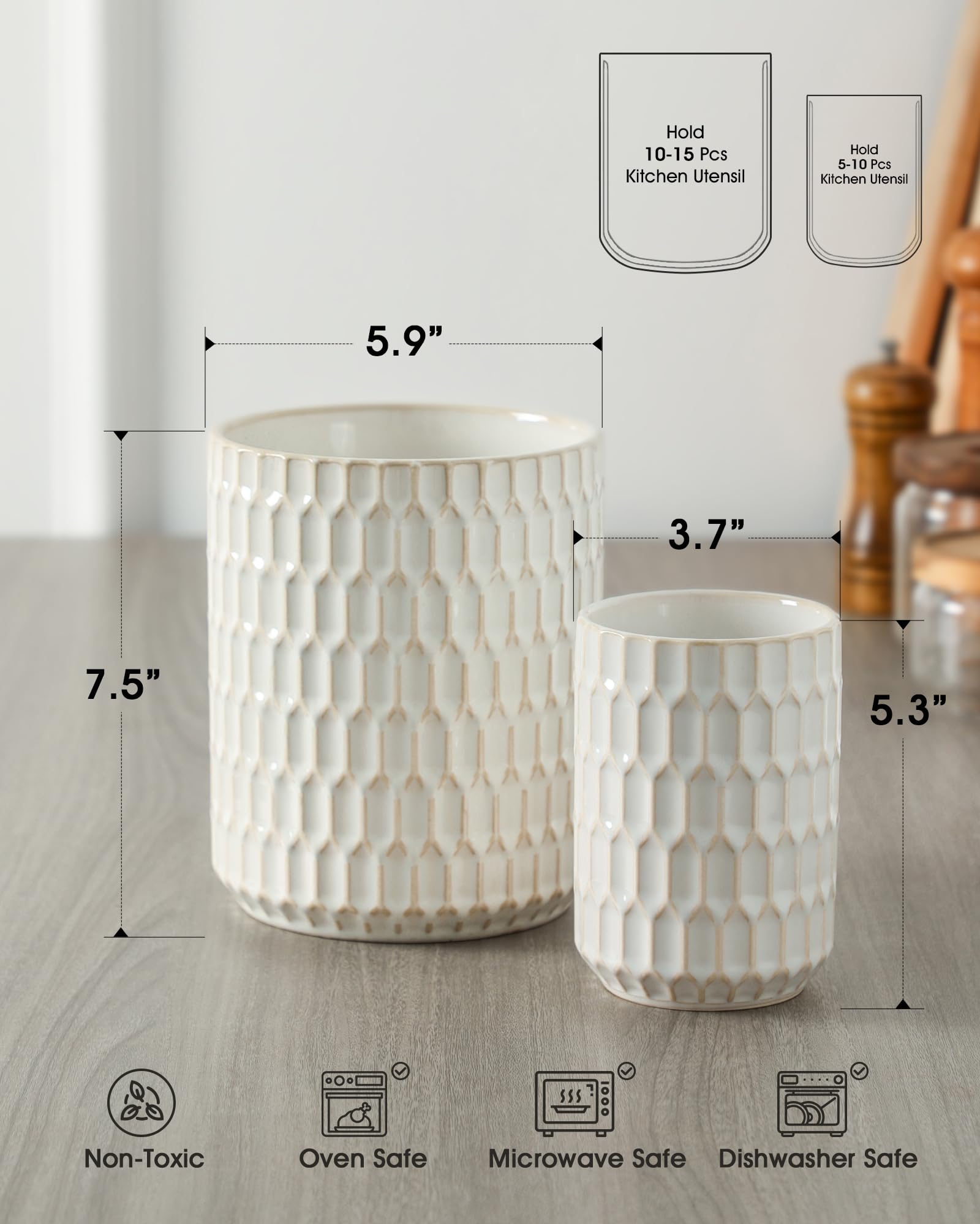 ArteBake utensil holder small beige keeps knives and whisks close at hand and tidy.
