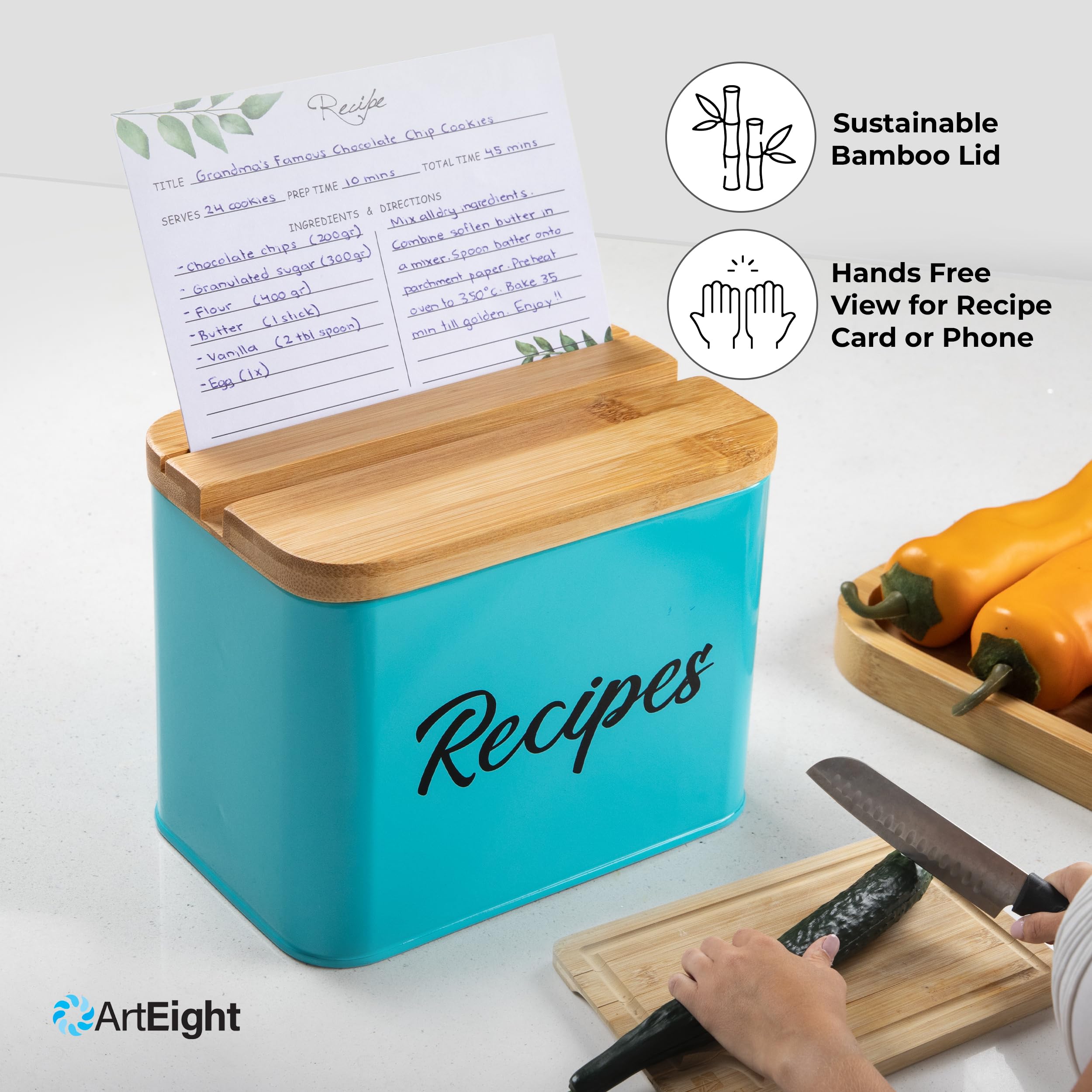 ArtEight lid slots hold recipes or your phone for easy viewing.