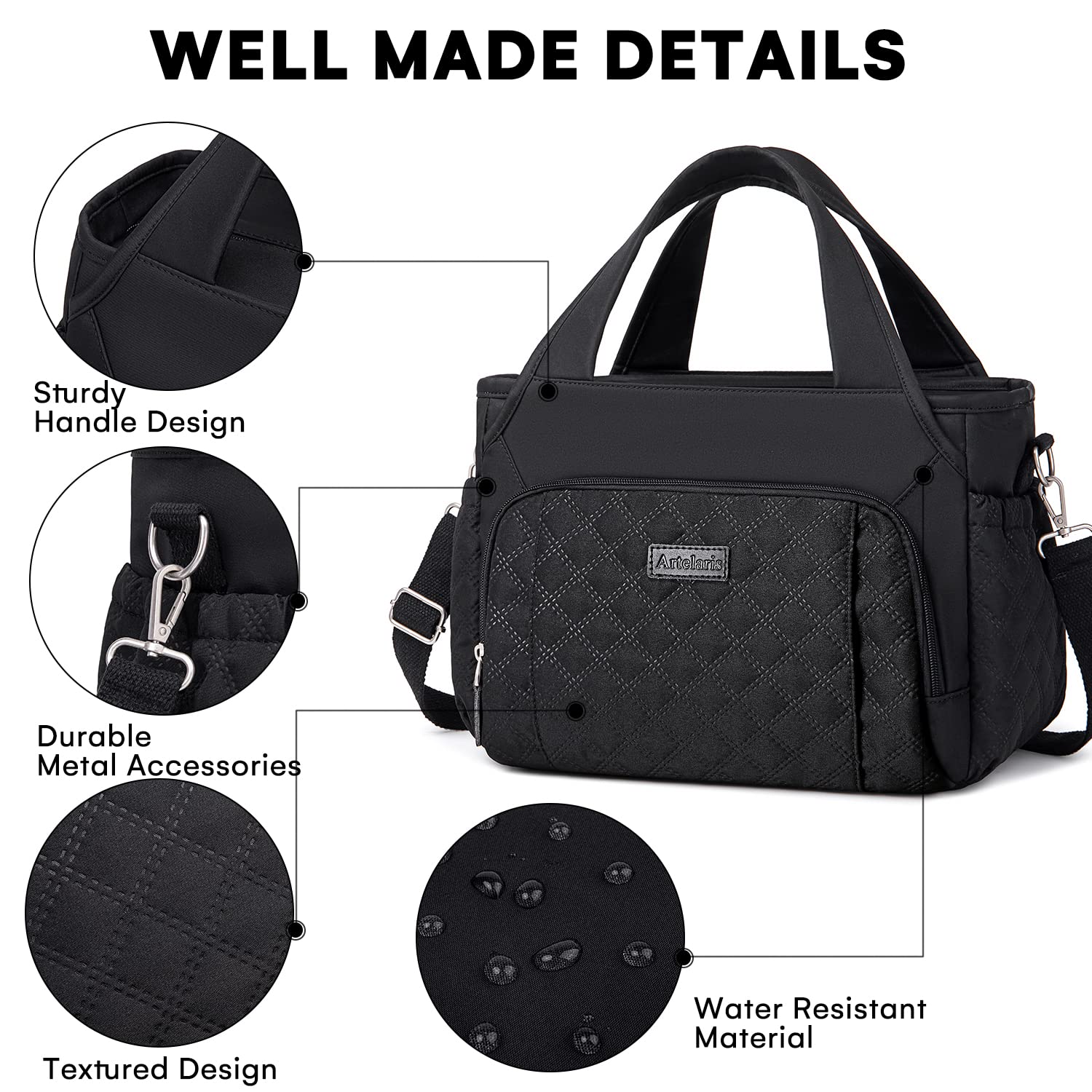 Artelaris lunch bag back pocket stores cards and keys