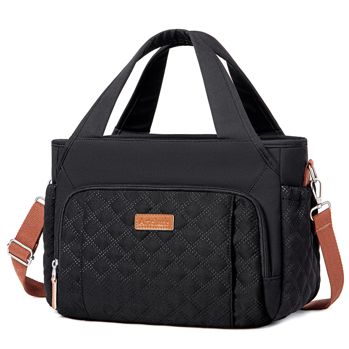 Artelaris insulated lunch bag front pocket view, quick access to essentials.