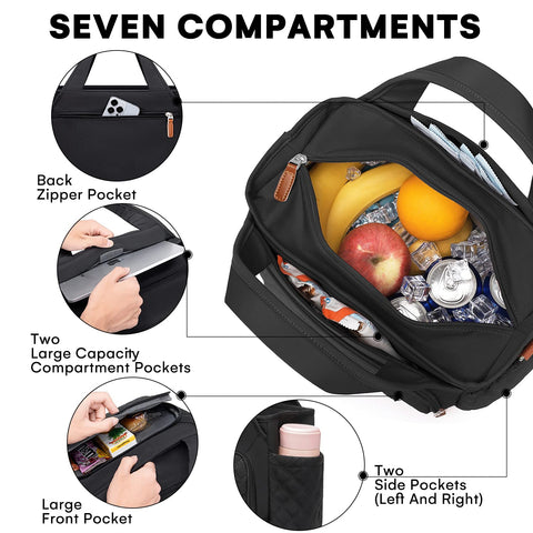 Artelaris insulated lunch bag side pockets, space for bottles and umbrella.
