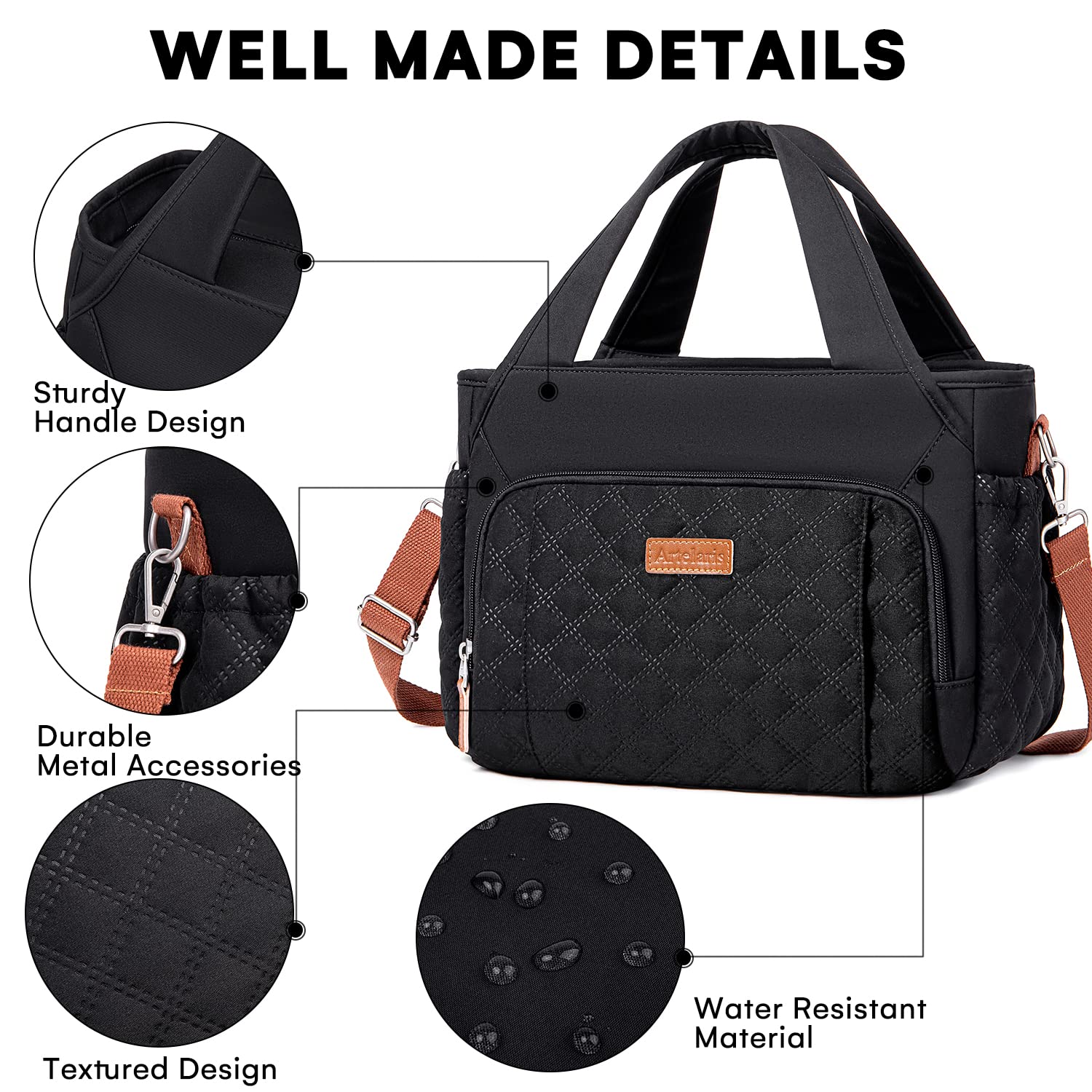 Artelaris insulated lunch bag zipper detail for secure daily use.
