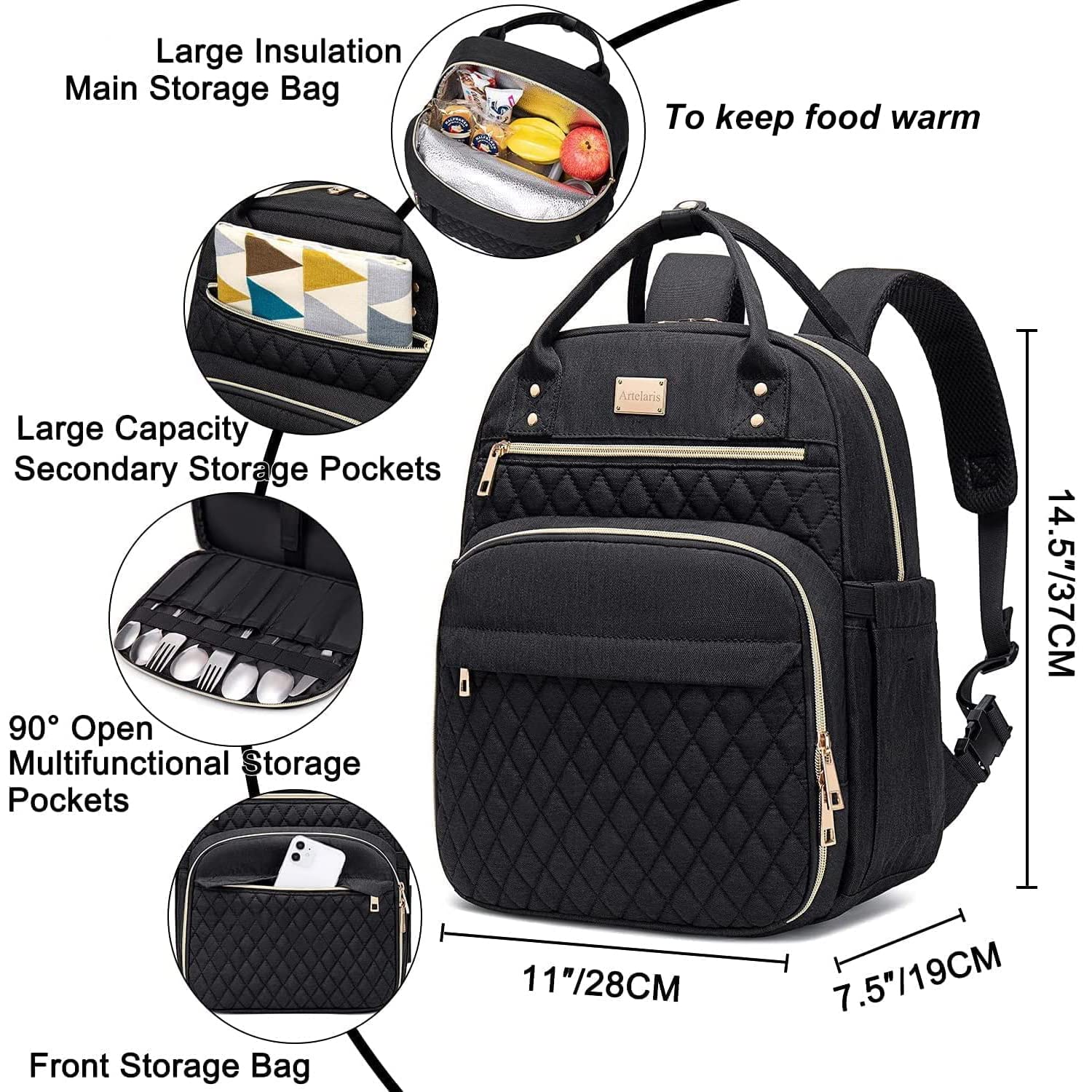 Artelaris lunch backpack back pocket open for quick access and secure storage.