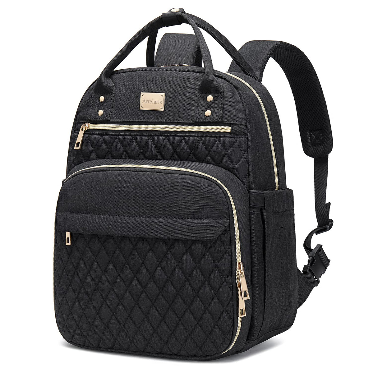 Artelaris lunch backpack front view shows seven pockets and stylish design for daily use.