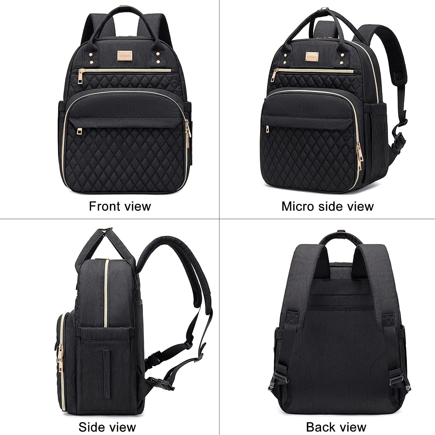 Artelaris lunch backpack material closeup reveals durable Oxford fabric and sturdy zippers.