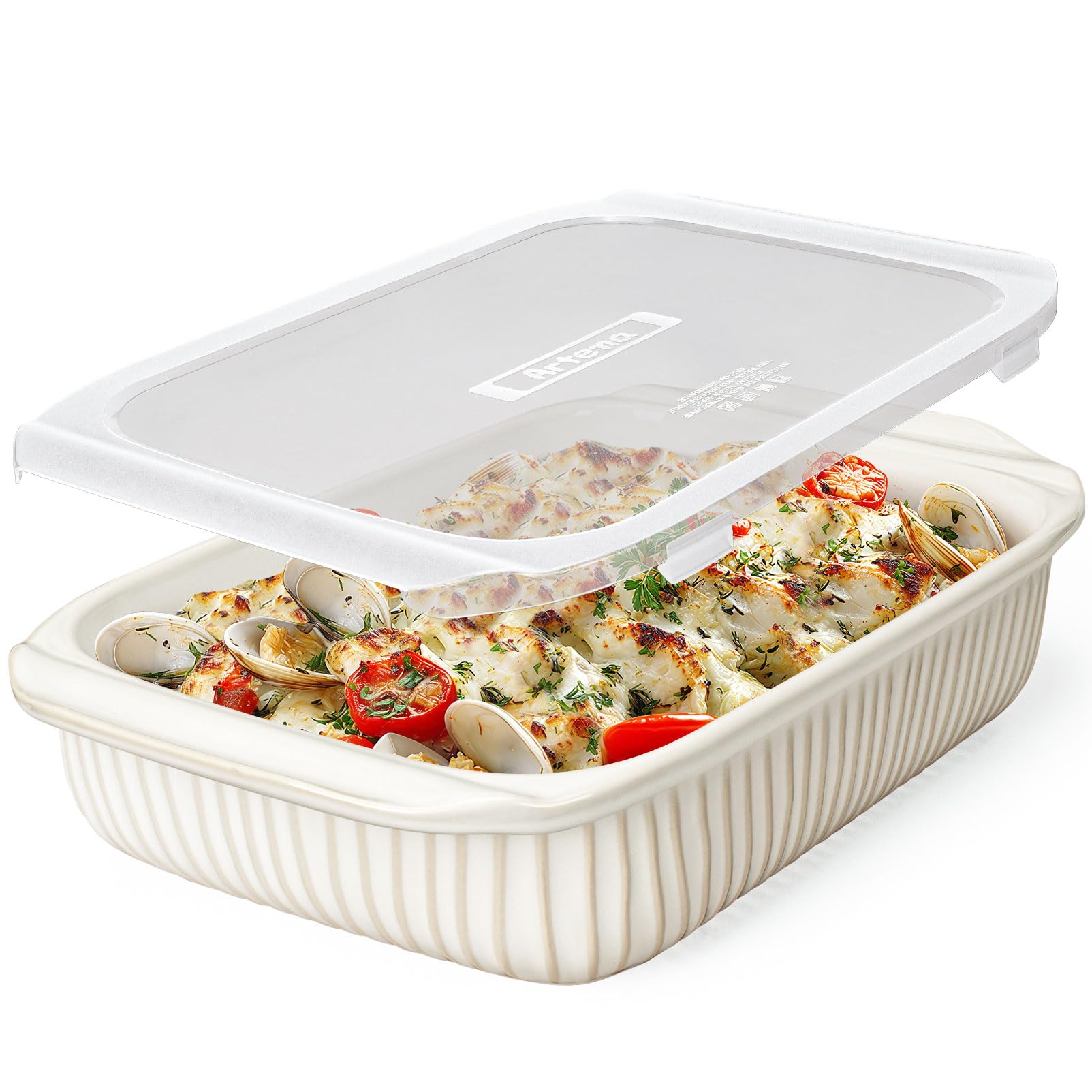 Artena baking dish 5.1-quart capacity ideal for family casseroles and lasagna.