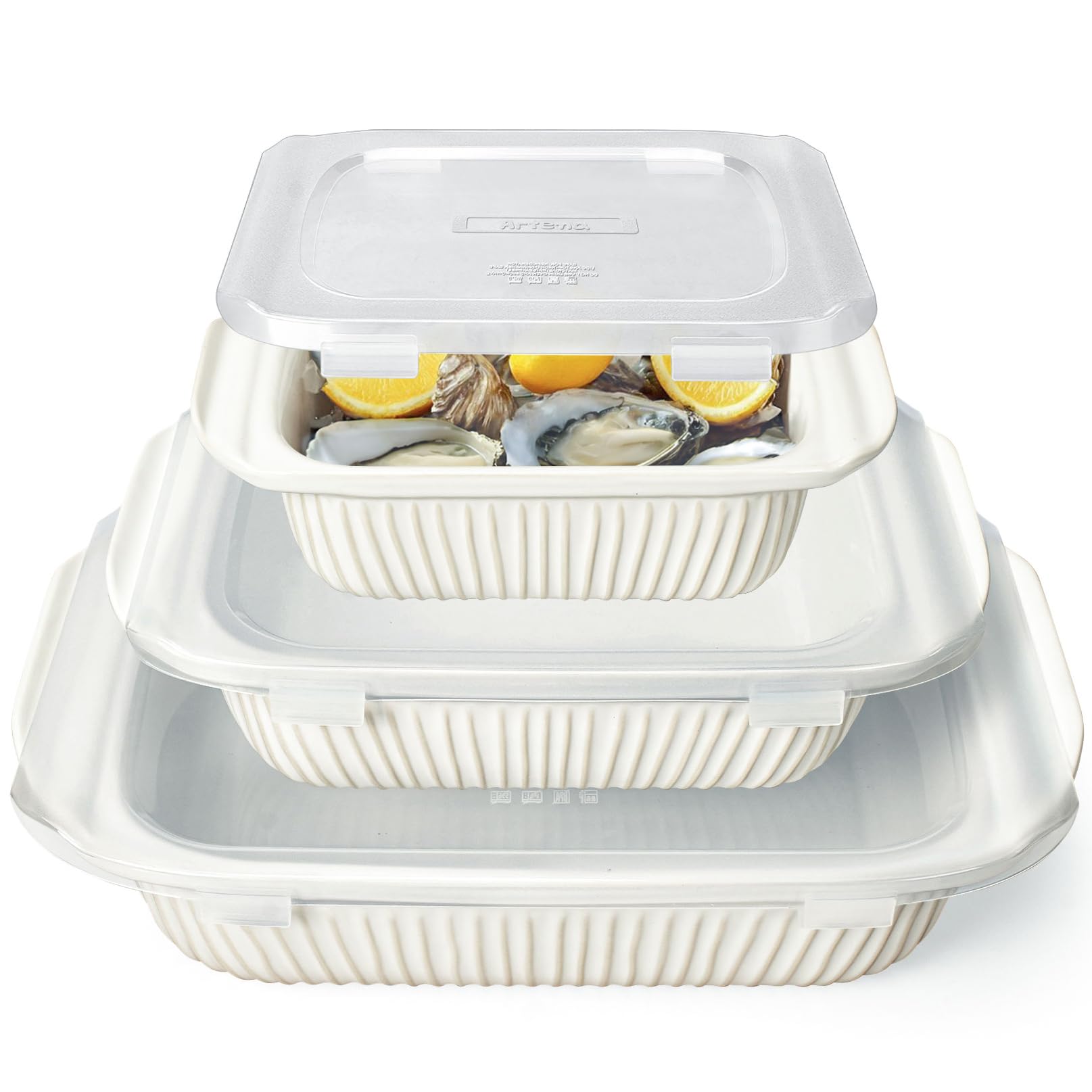 Artena casserole dishes with lids shown for large oven meals with easy storage.