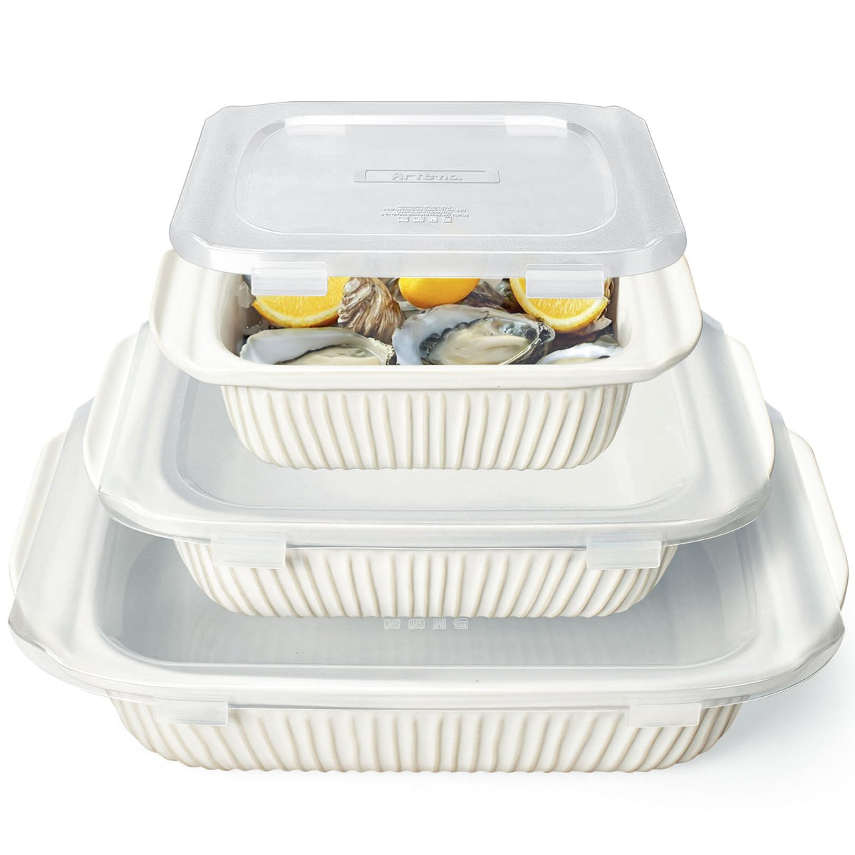 Artena casserole dishes with lids shown for large oven meals with easy storage.