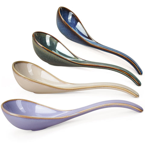 Artena Chinese Soup Spoons with deep arc anti-roll design prevent spills during meals.