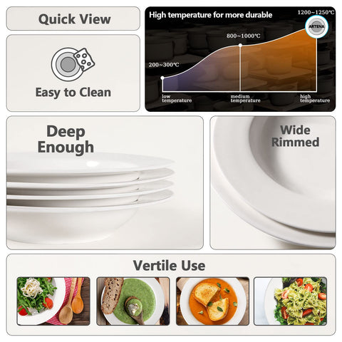 Artena bowls labeled dishwasher and microwave safe for easy cleanup.