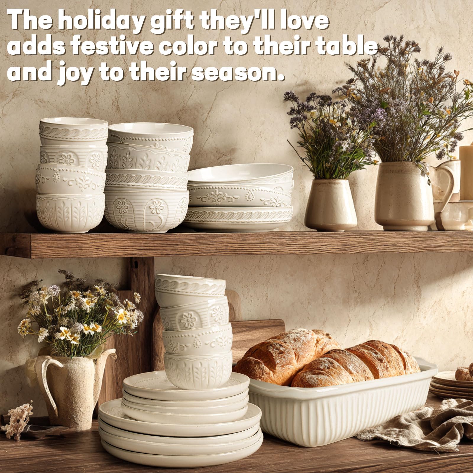 Artena display-ready bowls complement cabinets and dining tables.
