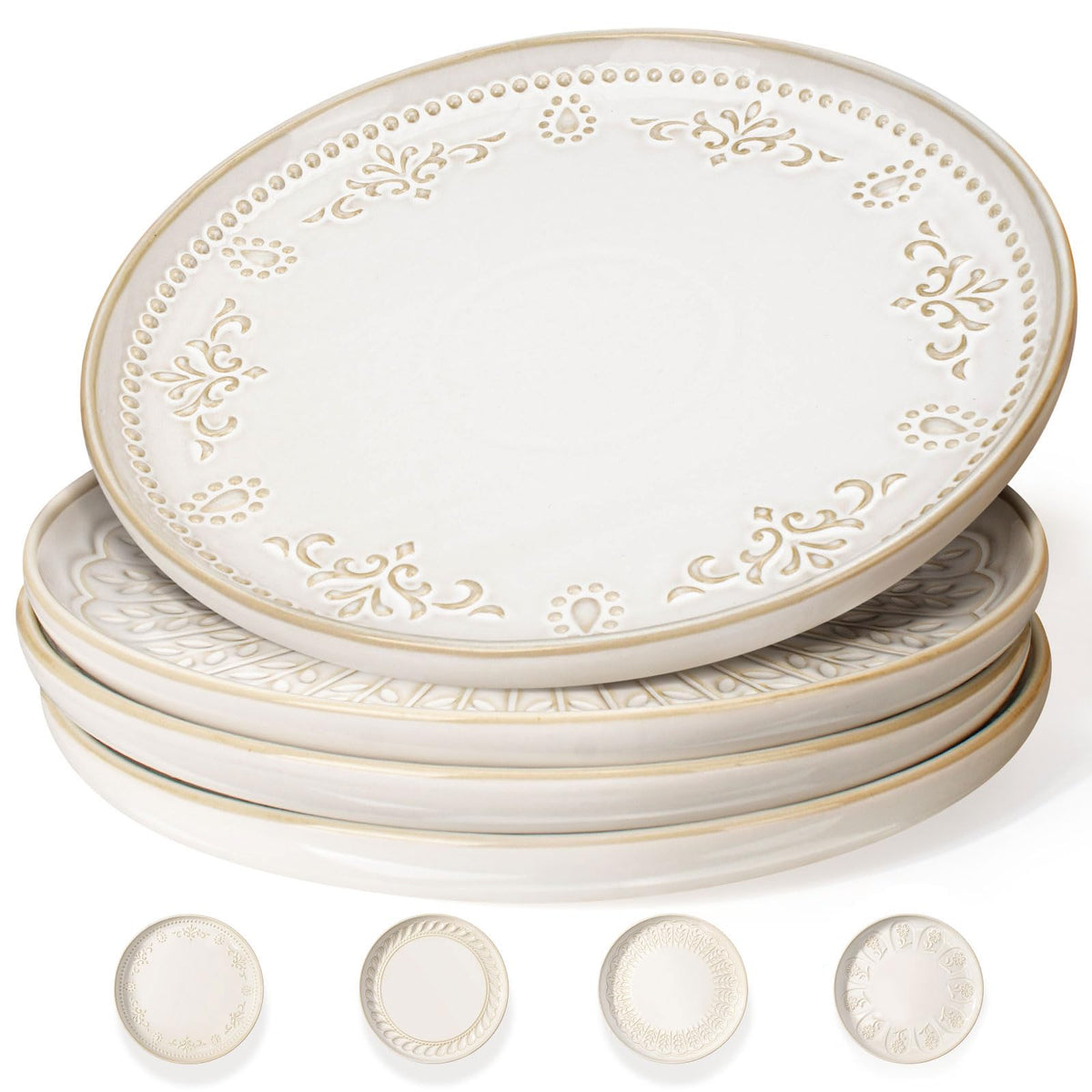 Artena large ceramic dinner plate with embossed glaze pattern for elegant meals