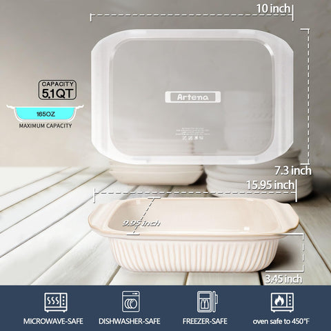 Artena oven-safe dish withstands high heat up to 500°F for versatile baking.
