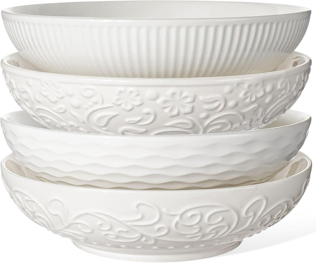 Artena pasta bowls embossed exterior for elegant entertaining and serving