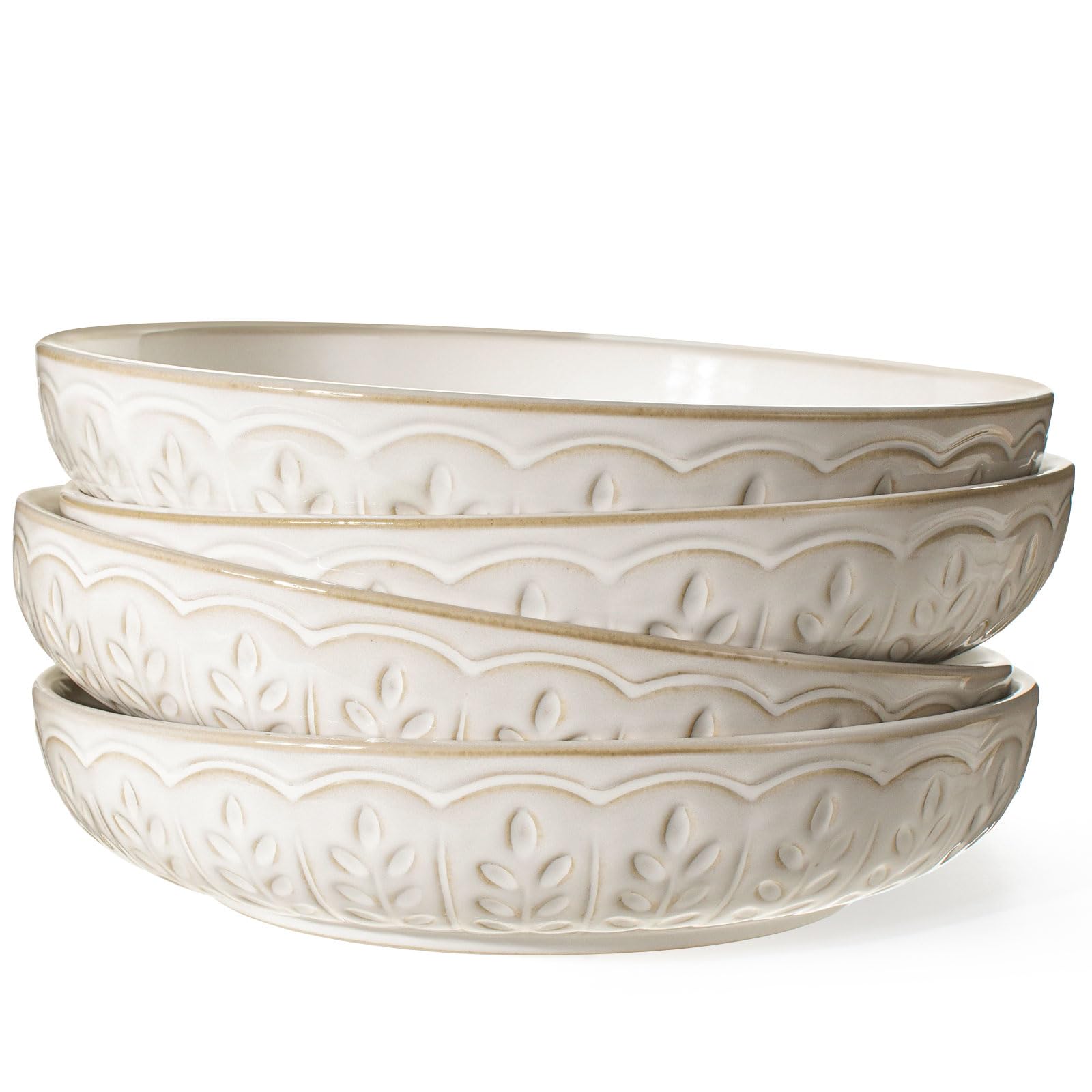 Artena pasta bowls with embossed glaze for elegant serving and easy cleaning.