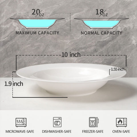 Artena white deep 20oz pasta bowls for hearty servings.