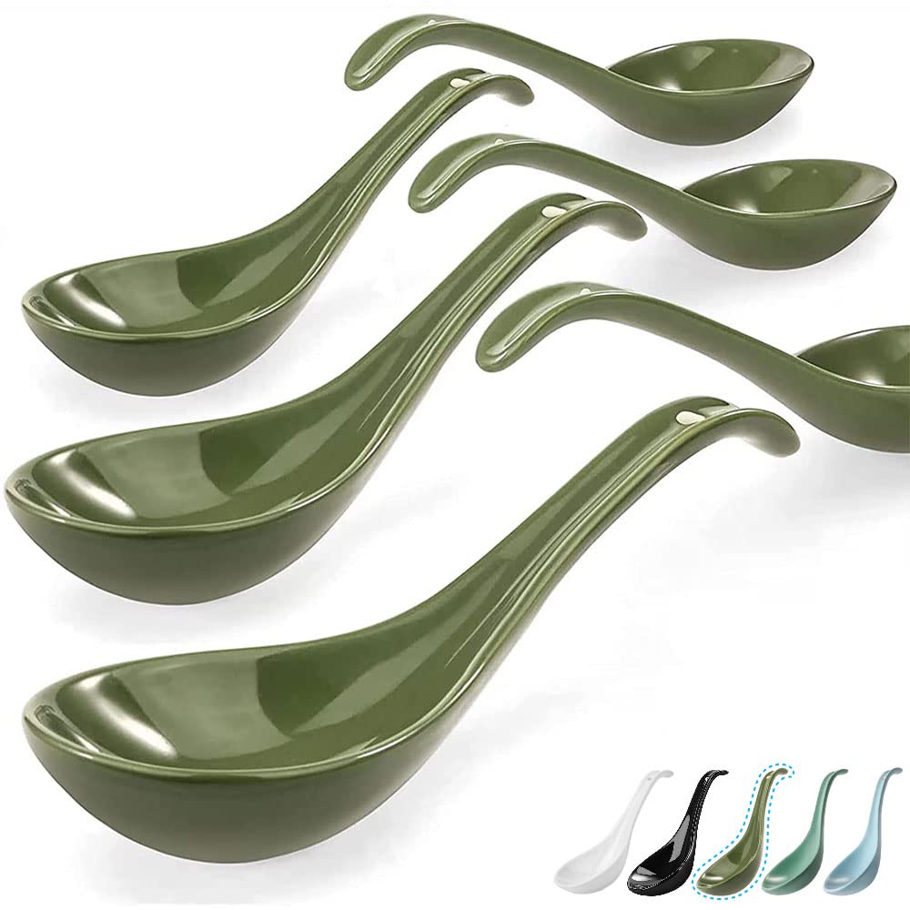 Artena solid Asian soup spoon with green handle, durable for hot broths