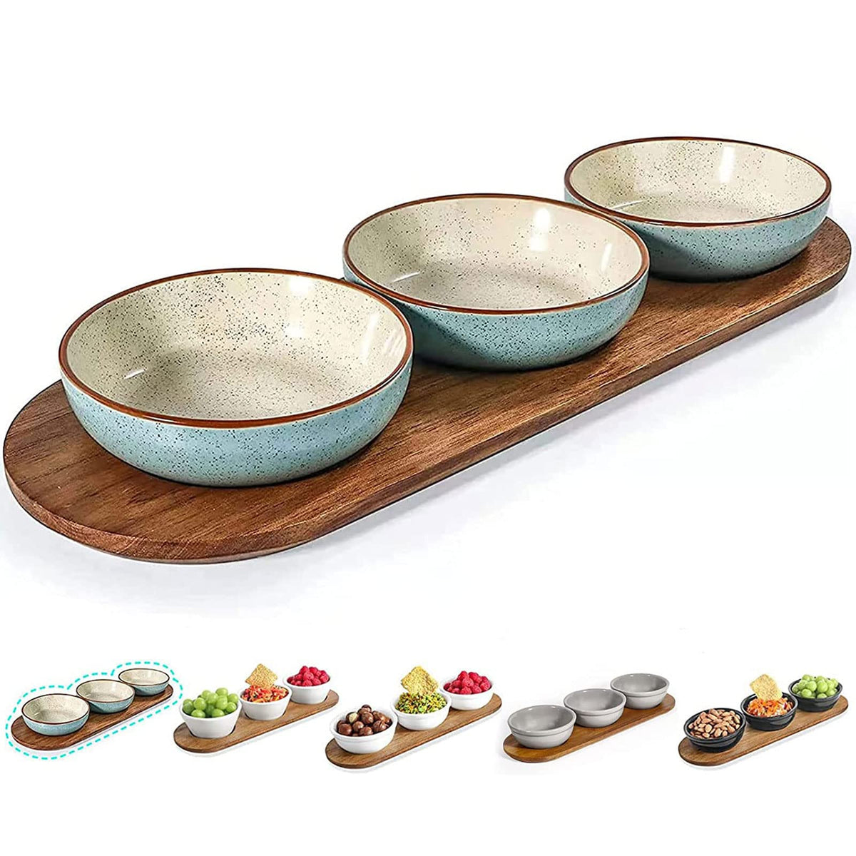 Artena turquoise ceramic chips and dip platter for party spreads