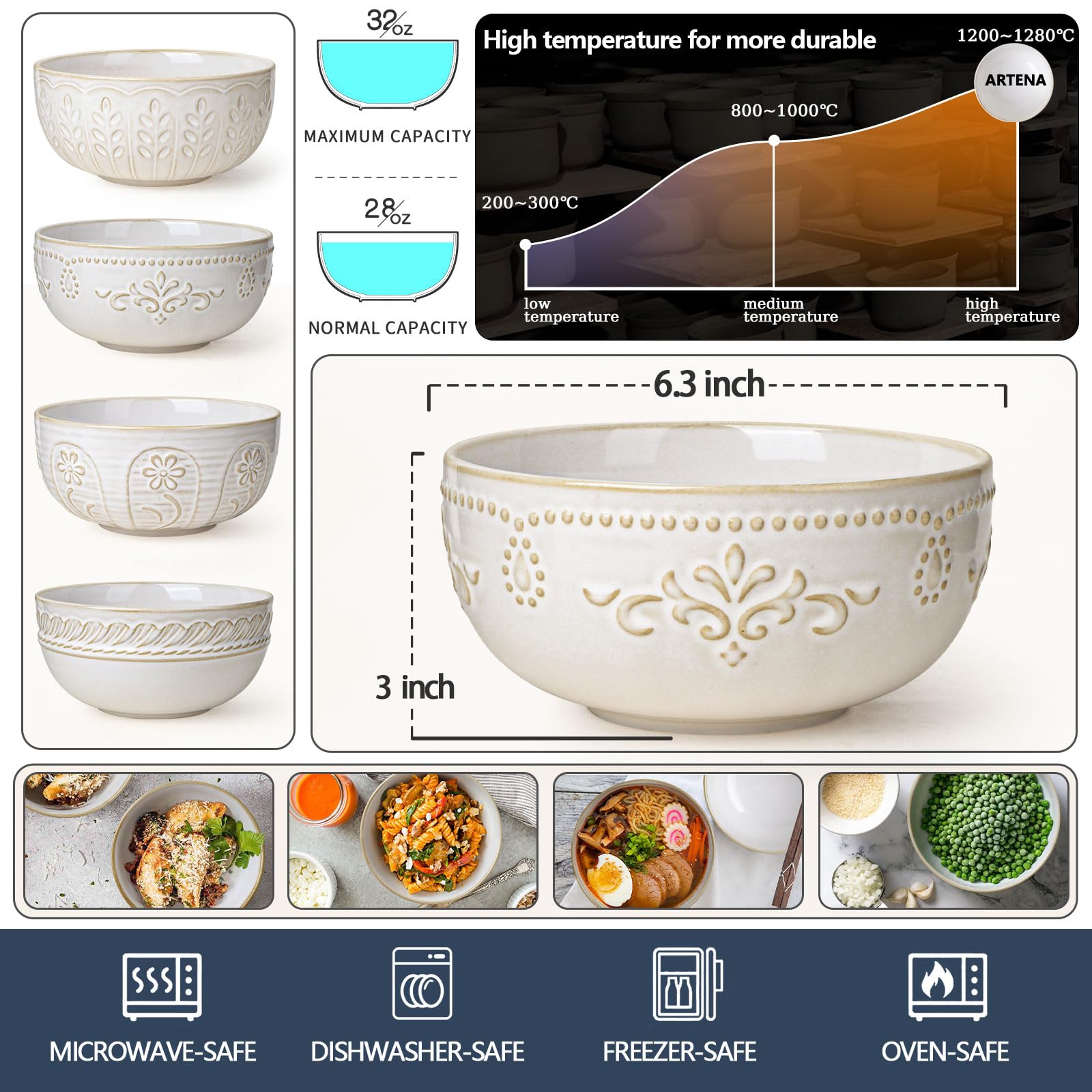 Artena white 6-3 inch salad bowls ideal for salads and cereals