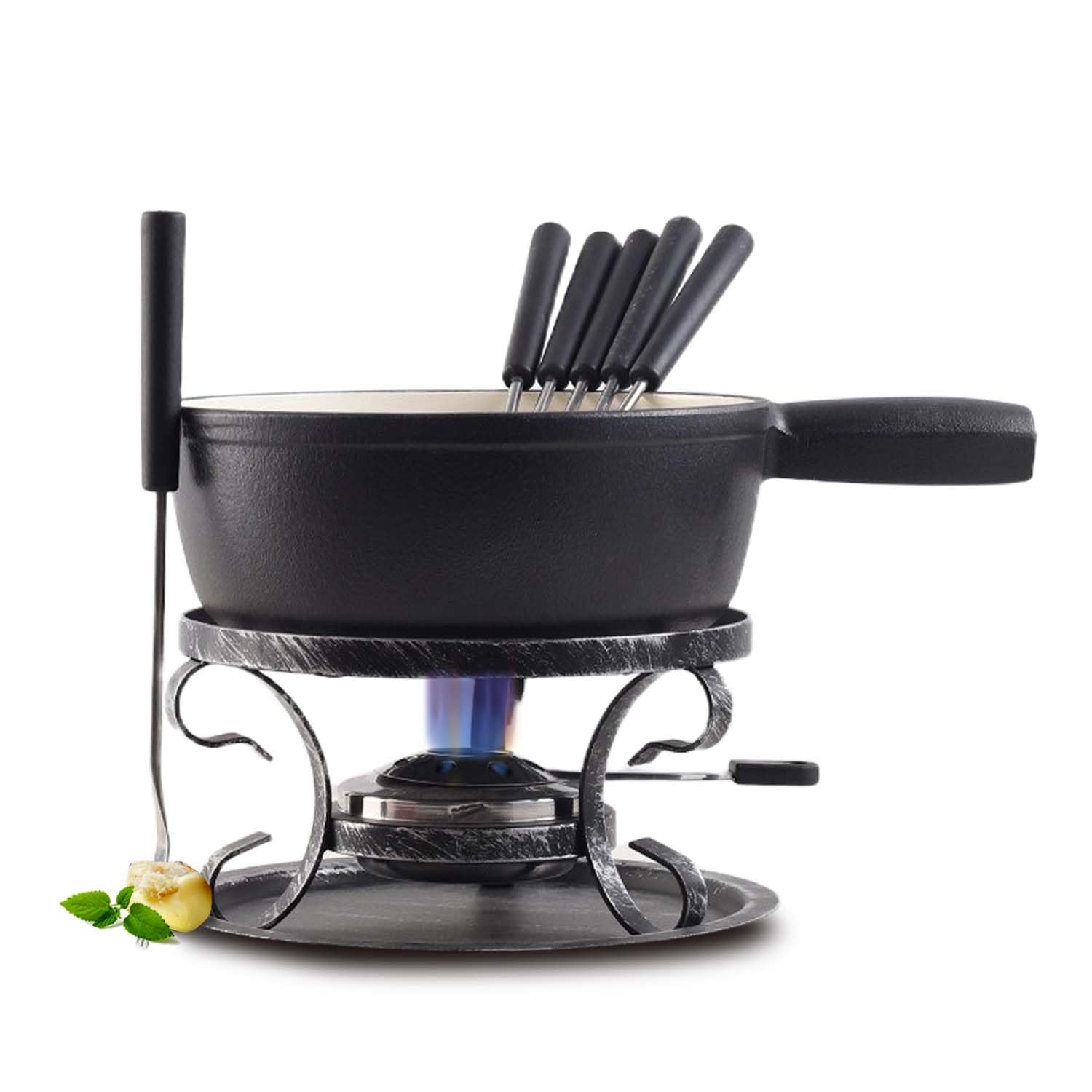 Artestia cast iron fondue pot 2L for even heating and stable serving.