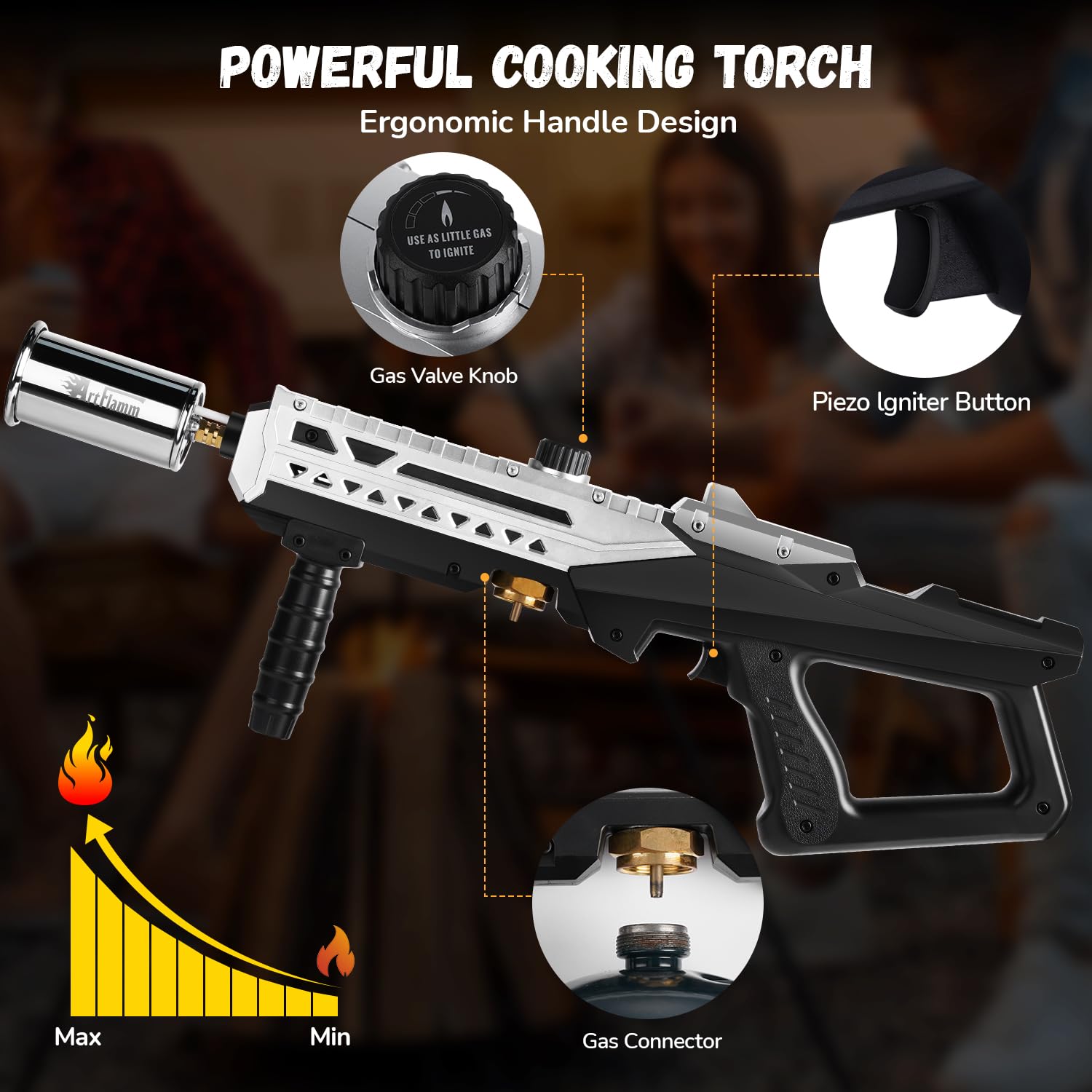 ARTFLAMM Grill Torch Gun adjustable flame for precise control and even searing