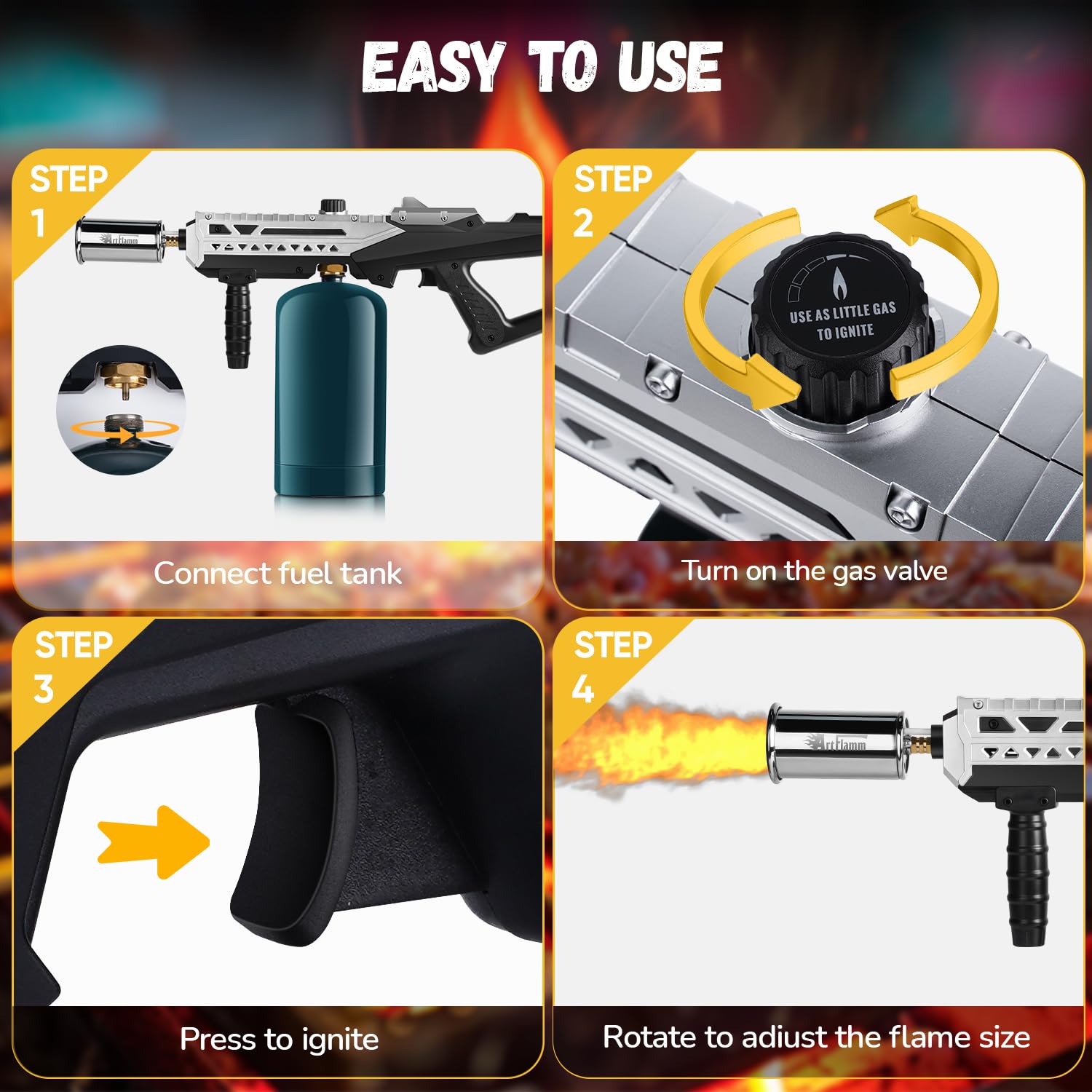 ARTFLAMM Grill Torch Gun sears steaks with high-heat for crusted results