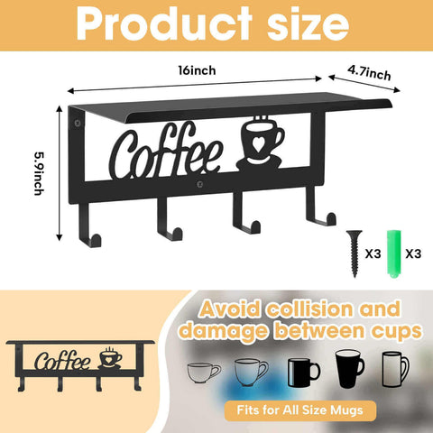 ArtHue black metal mug rack with storage shelf ideal for coffee bar organization