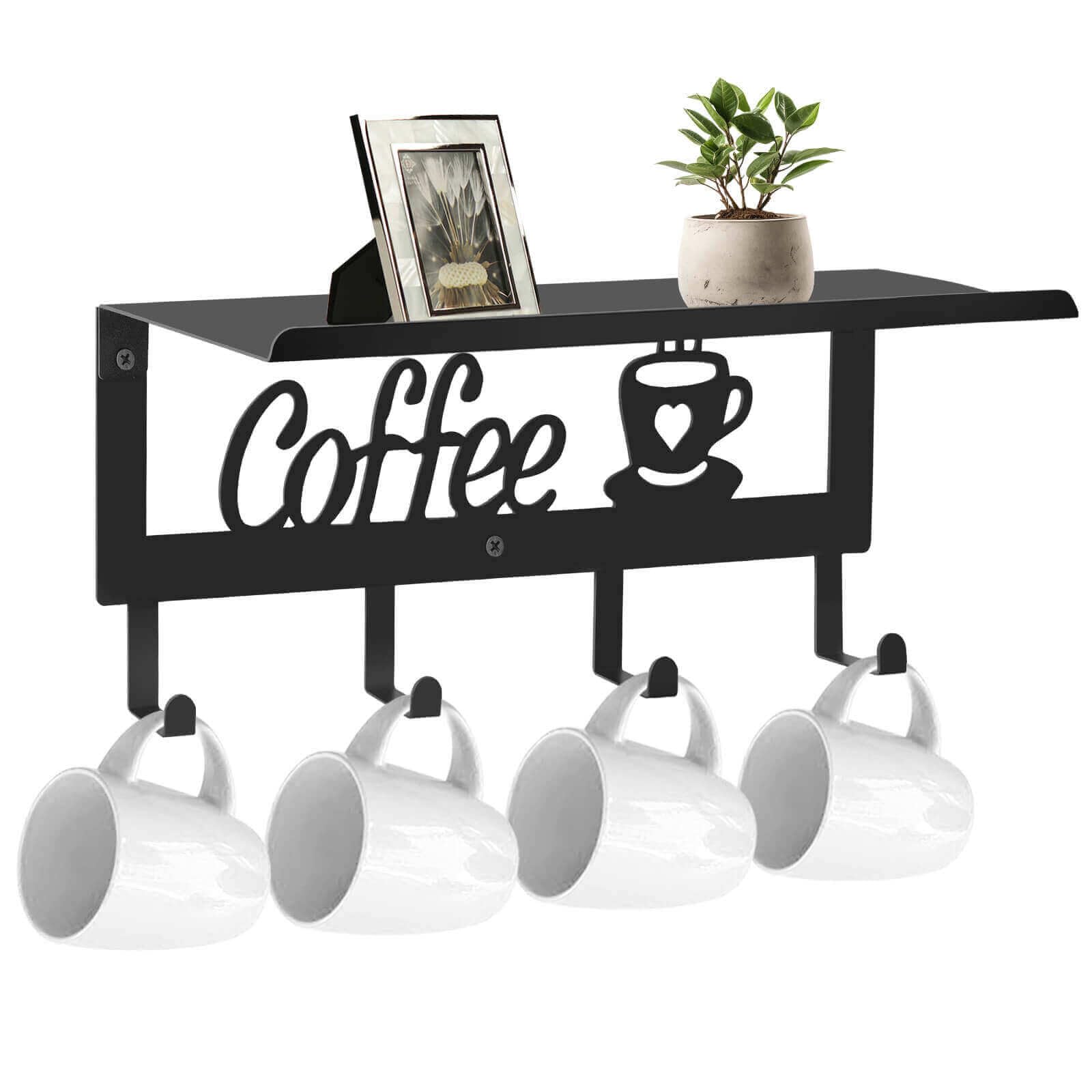 ArtHue wall-mounted mug holder with four hooks keeps mugs organized on kitchen wall
