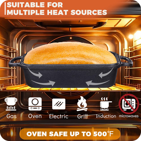 Articasting moisture-locking bread pan with lid preserves moisture during bake.