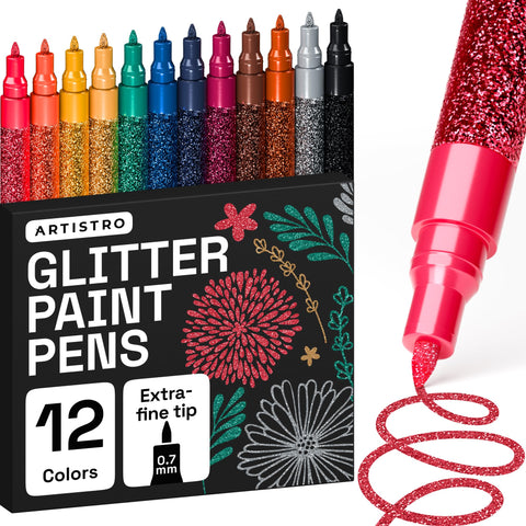 ARTISTRO 12 glitter paint pens pack for versatile crafting projects.