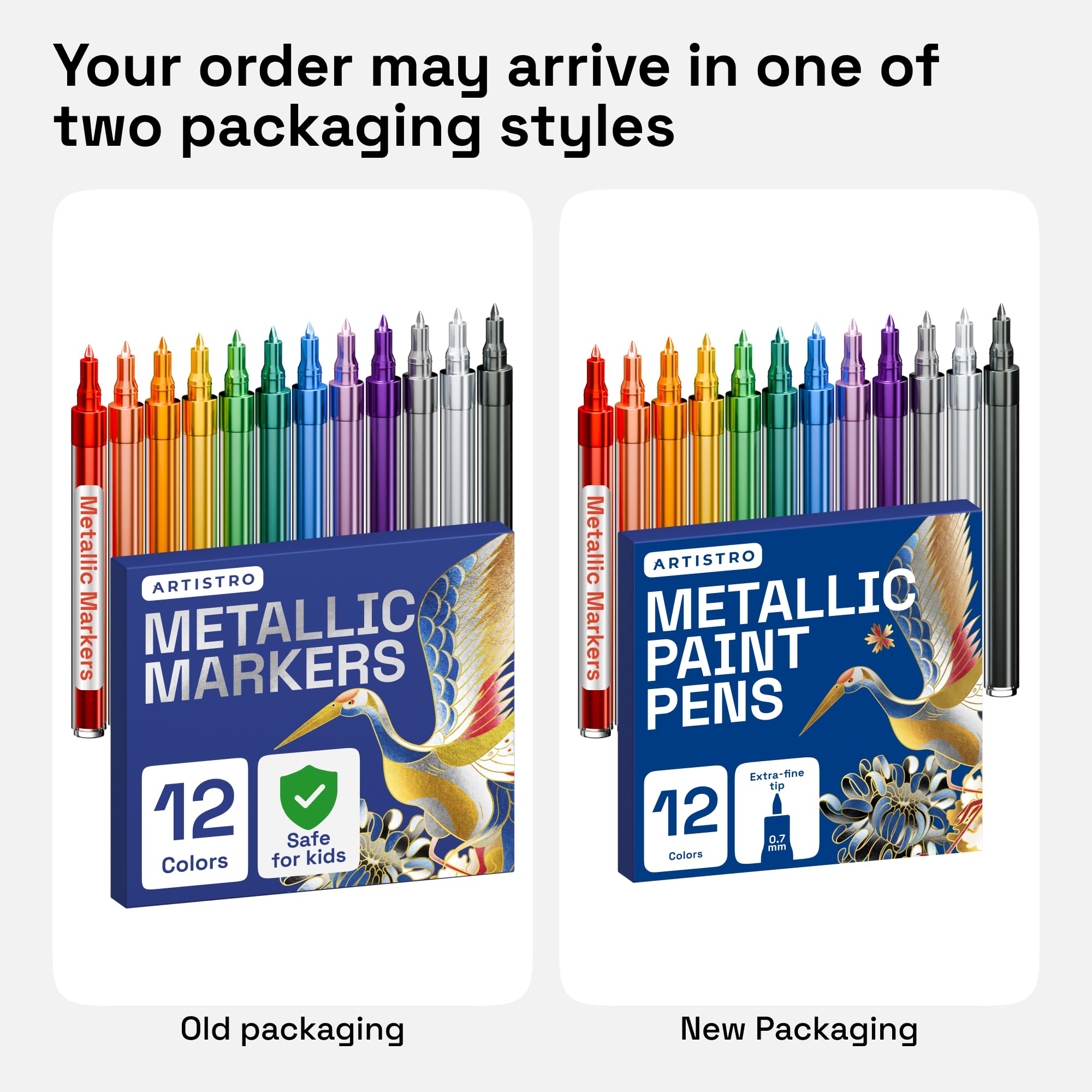 ARTISTRO 12 metallic pens are non-toxic and kid-friendly for crafts.