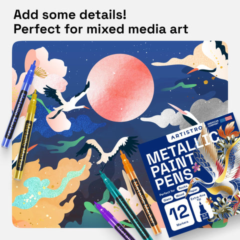 ARTISTRO 12 metallic markers for scrapbooking adding reflective highlights.