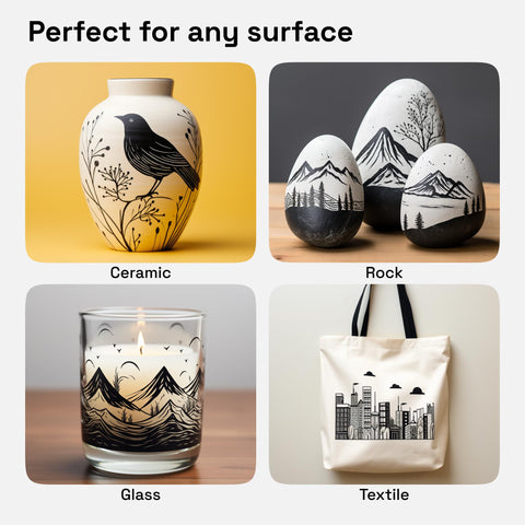 Artistro 5 Black Paint Pen on ceramic for precise lines and rich coverage