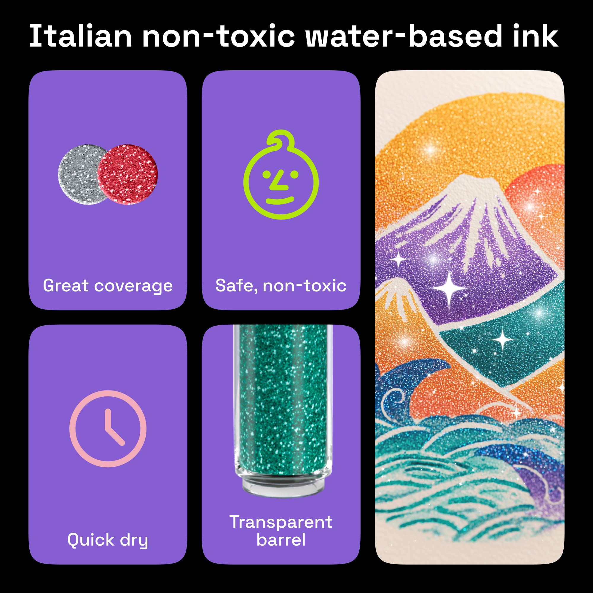 ARTISTRO glitter pens for rock painting with bold, sparkling designs.
