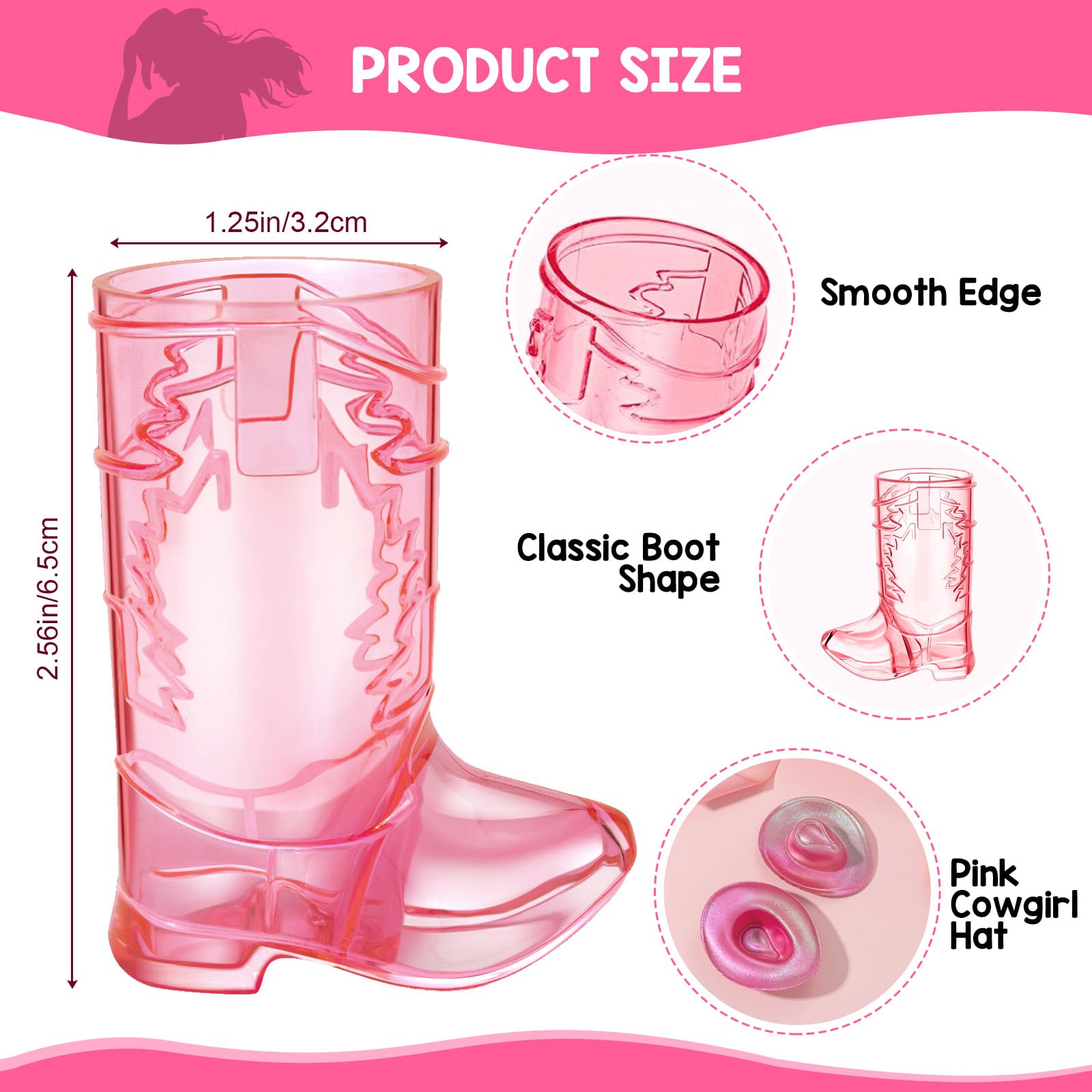 Artlunar pink cowgirl hat shot glasses add whimsy to western themed events.