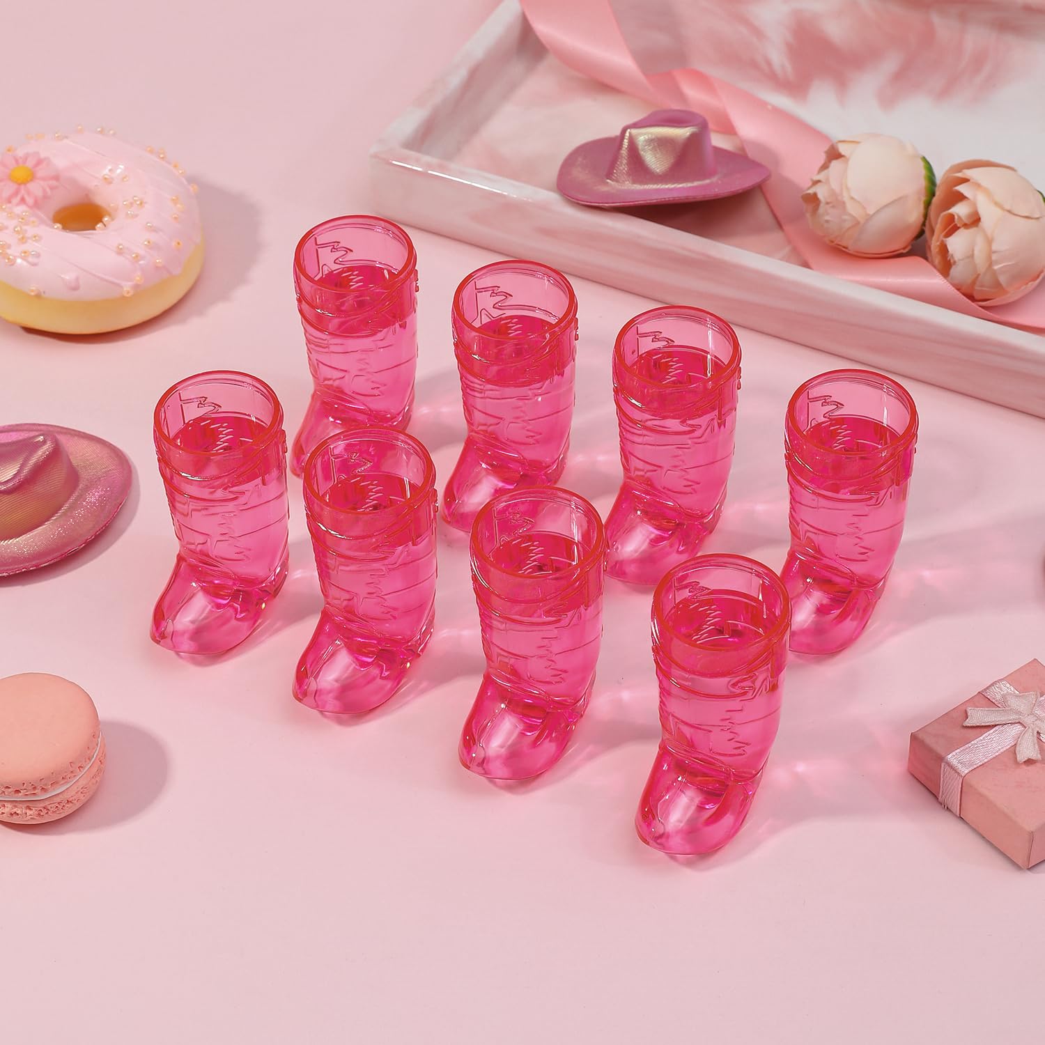 Artlunar pink cowgirl shot glasses serve as cute home or desk decor.