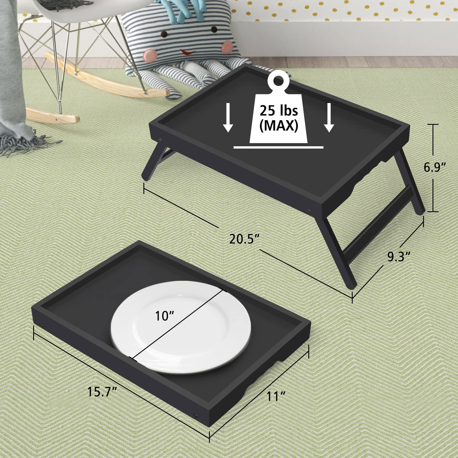 Artmeer bed tray table closed for compact storage in small spaces.