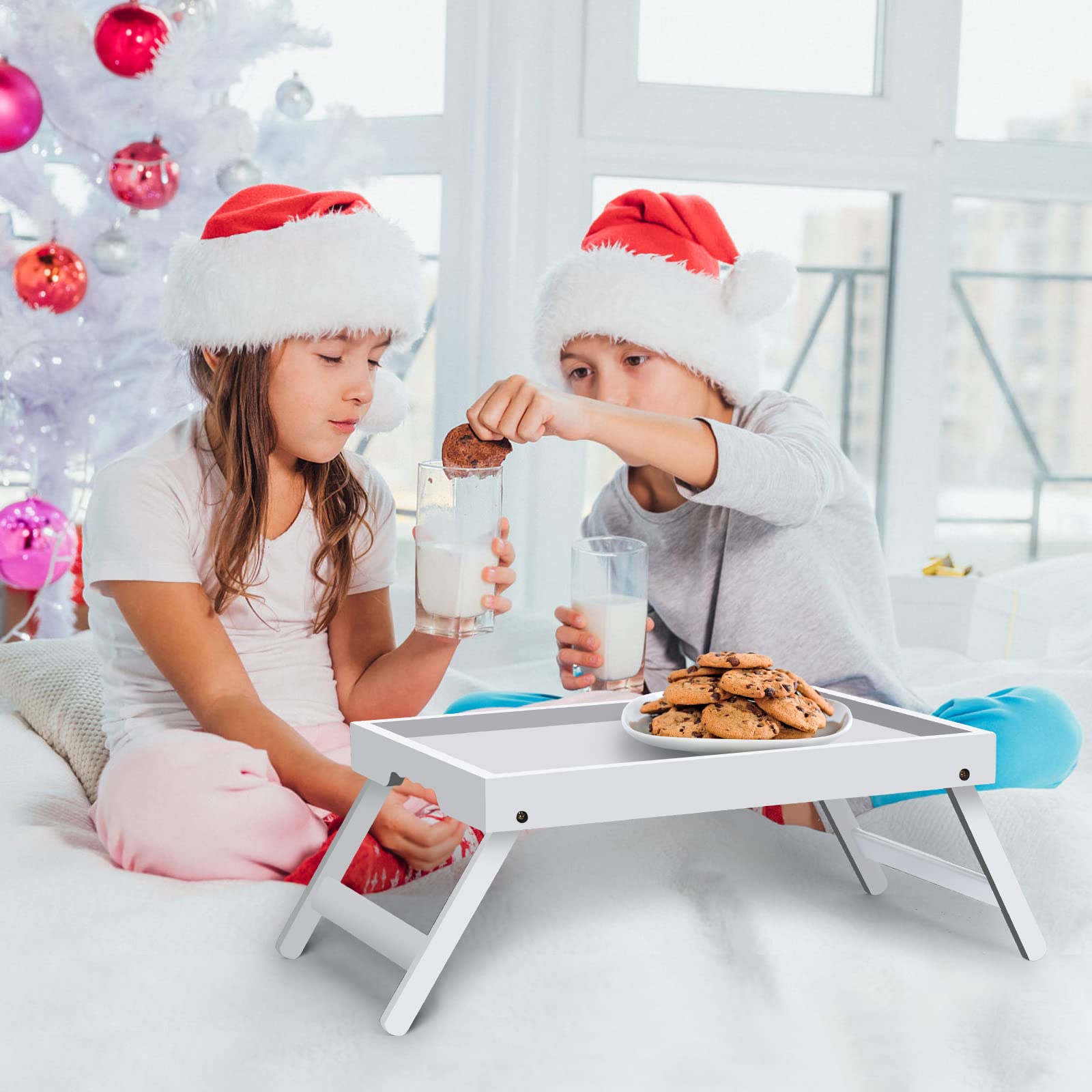 Artmeer bed tray open with folding legs ready for breakfast in bed or laptop use.