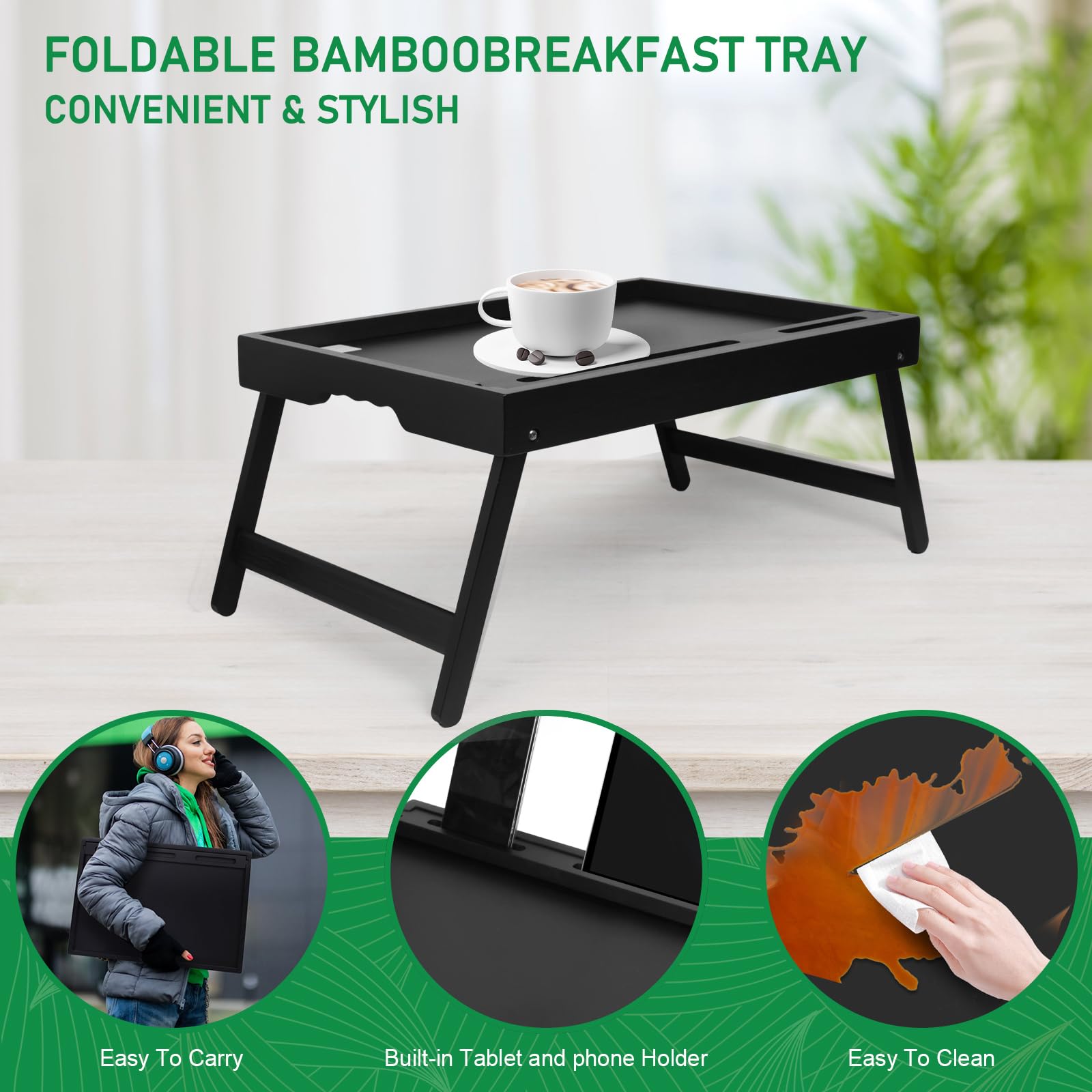 Artmeer black large bed tray ideal as a compact workstation