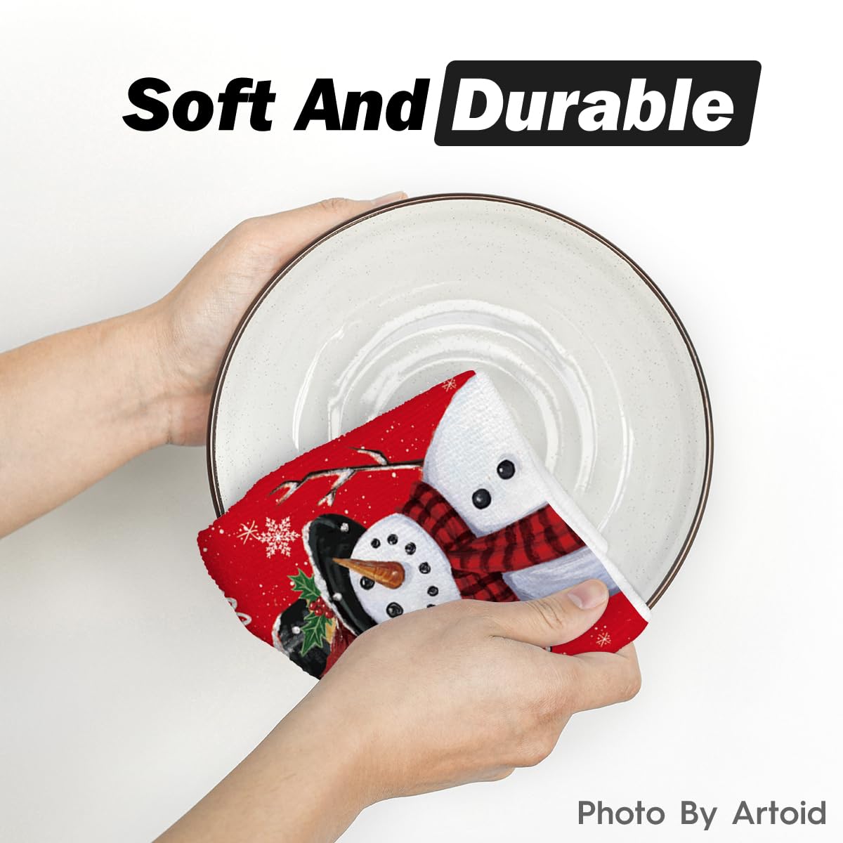 Artoid Mode absorbent dish towel in use for quick drying.