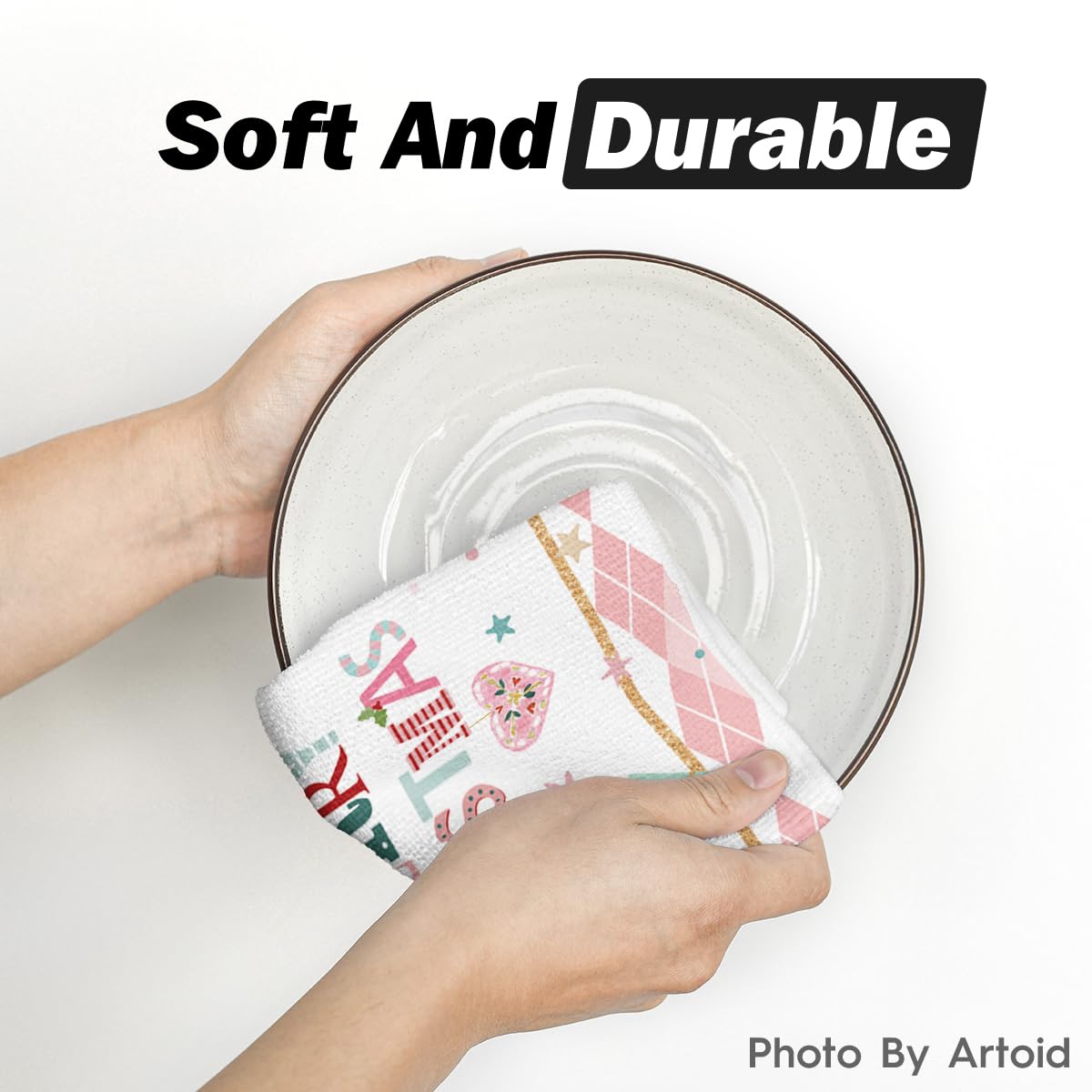 Artoid Mode absorbent dish towels 18x26 inches shown drying dishes