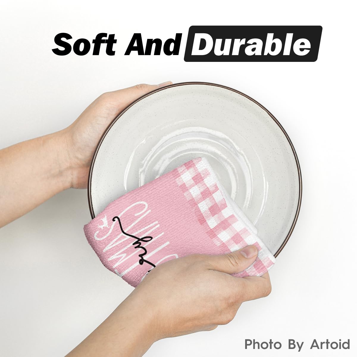 Artoid Mode absorbent kitchen towel in use for quick drying after washing.