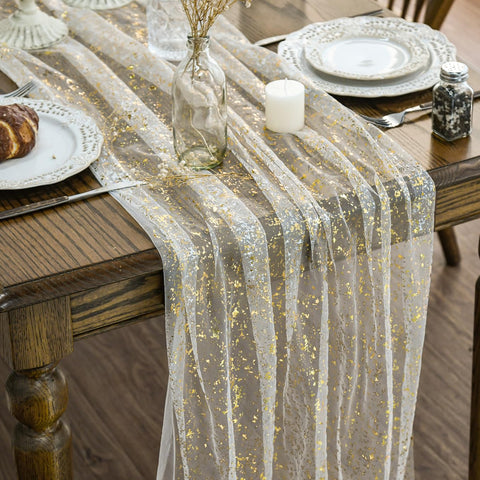 Artoid Mode beige gold gauze table runner with subtle shimmer for stylish dining