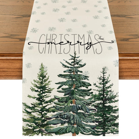 Artoid Mode beige pine tree snowflake table runner enhances holiday table decor