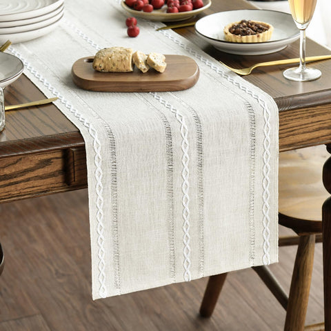 Artoid Mode beige rustic table runner with cotton-linen blend protecting surfaces daily
